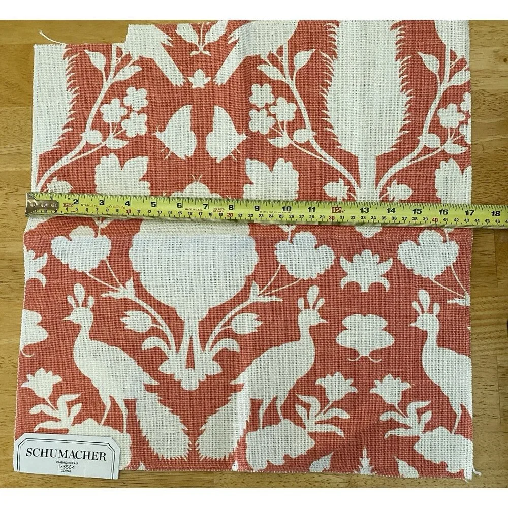 Schumacher 100% Linen Fabric Sample Coral White See Photos For Measurements READ